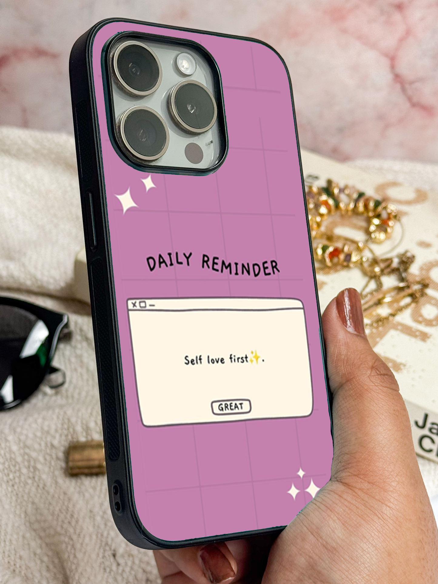 Daily Reminder -Mystic Mauve Premium Glass Back Cover For iPhone 11,12,13,14,15,16,17 Models The Case & Co