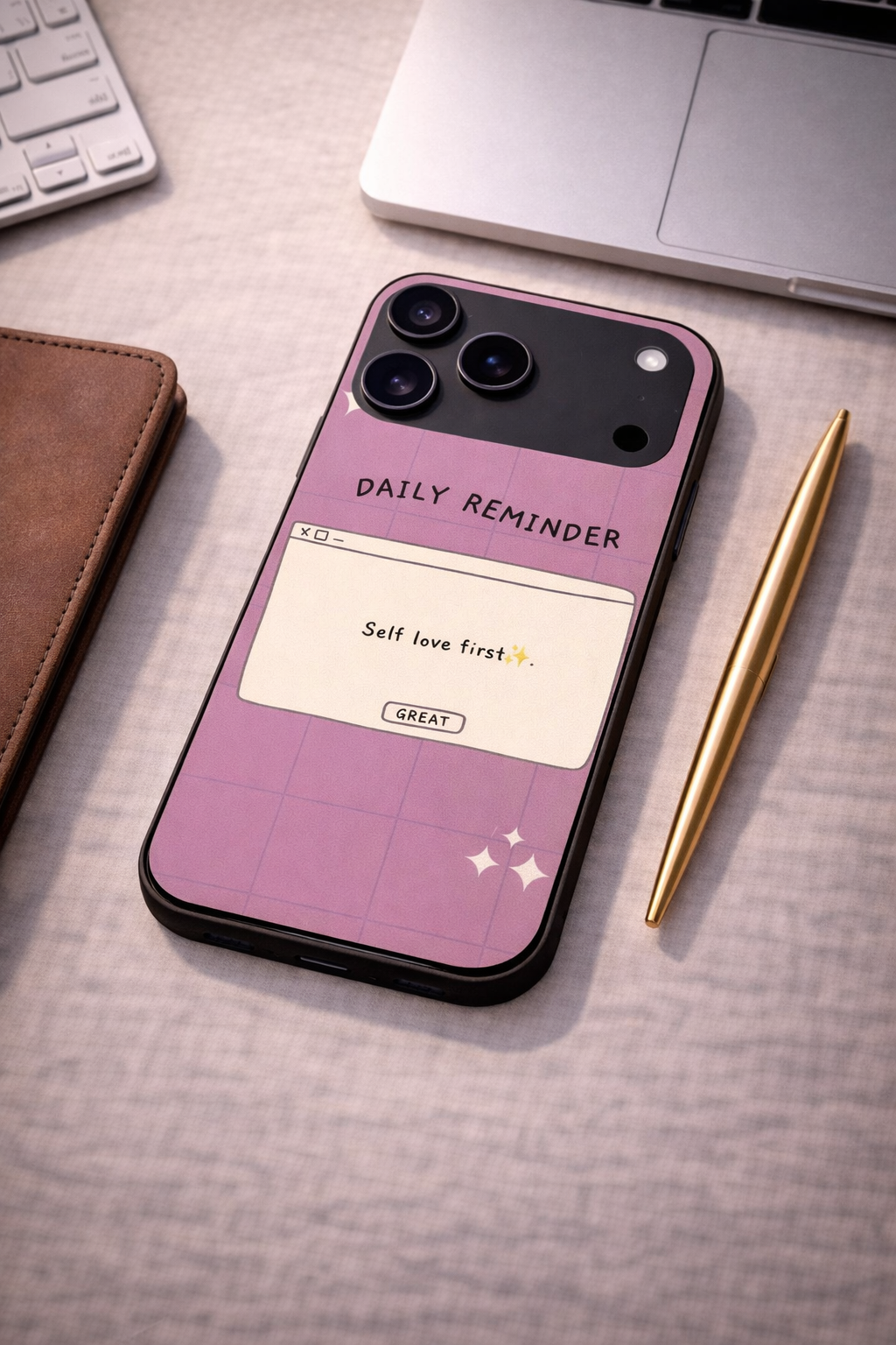 Daily Reminder -Mystic Mauve Premium Glass Back Cover For iPhone 11,12,13,14,15,16,17 Models The Case & Co