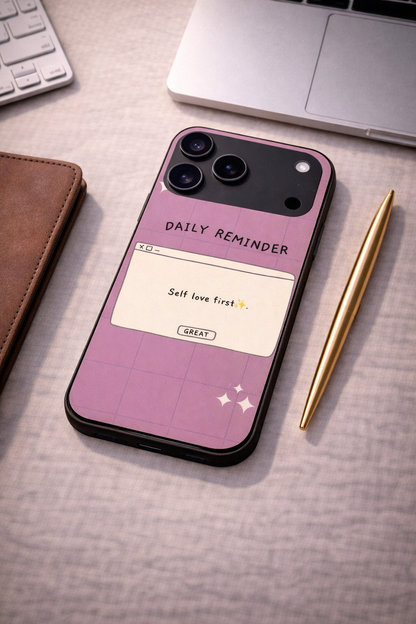 Daily Reminder -Mystic Mauve Premium Glass Back Cover For iPhone 11,12,13,14,15,16,17 Models The Case & Co