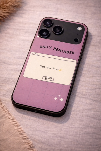 Daily Reminder -Mystic Mauve Premium Glass Back Cover For iPhone 11,12,13,14,15,16,17 Models The Case & Co