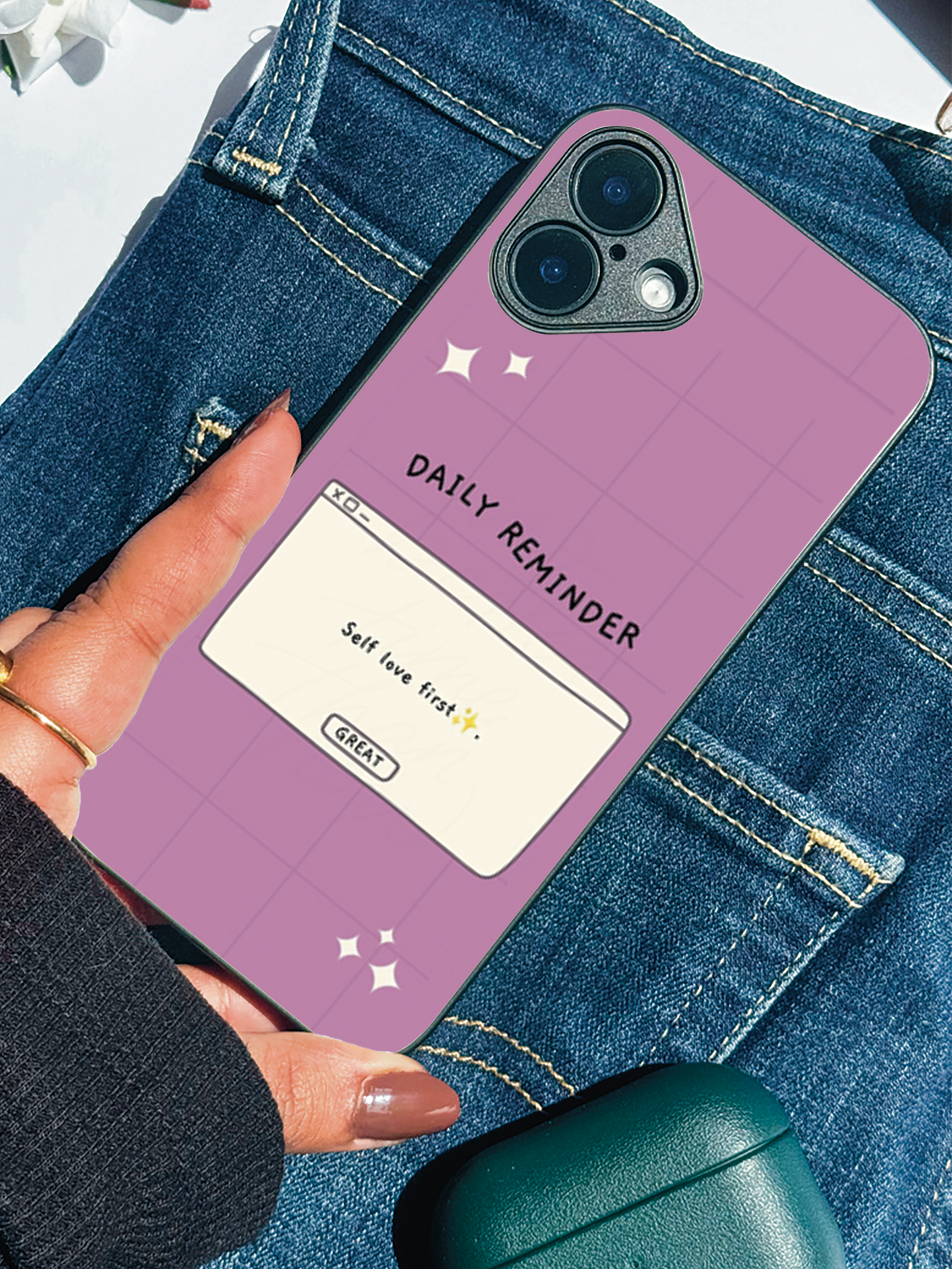 Daily Reminder -Mystic Mauve Premium Glass Back Cover For iPhone 11,12,13,14,15,16,17 Models The Case & Co