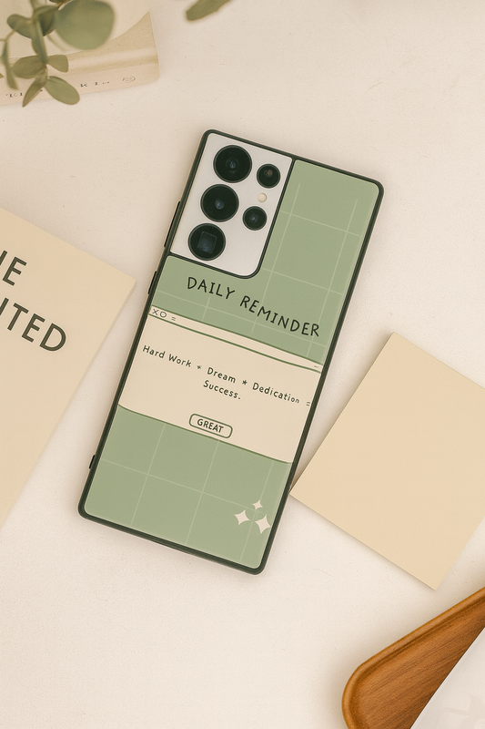 Daily Reminder-Sage Green Premium Glass Back Cover For Galaxy S, A, M & F Series The Case & Co