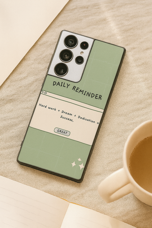 Daily Reminder-Sage Green Premium Glass Back Cover For Galaxy S, A, M & F Series The Case & Co