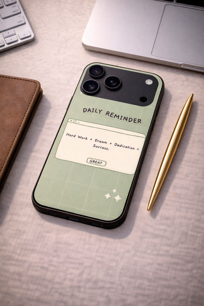 Daily Reminder-Sage Green Premium Glass Back Cover For iPhone 11,12,13,14,15,16,17 Models The Case & Co