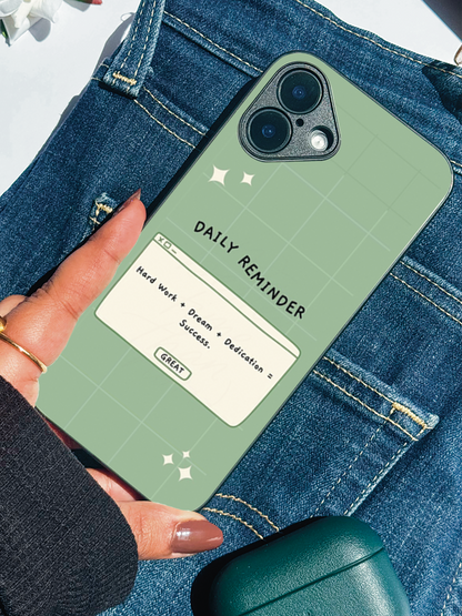 Daily Reminder-Sage Green Premium Glass Back Cover For iPhone 11,12,13,14,15,16,17 Models The Case & Co