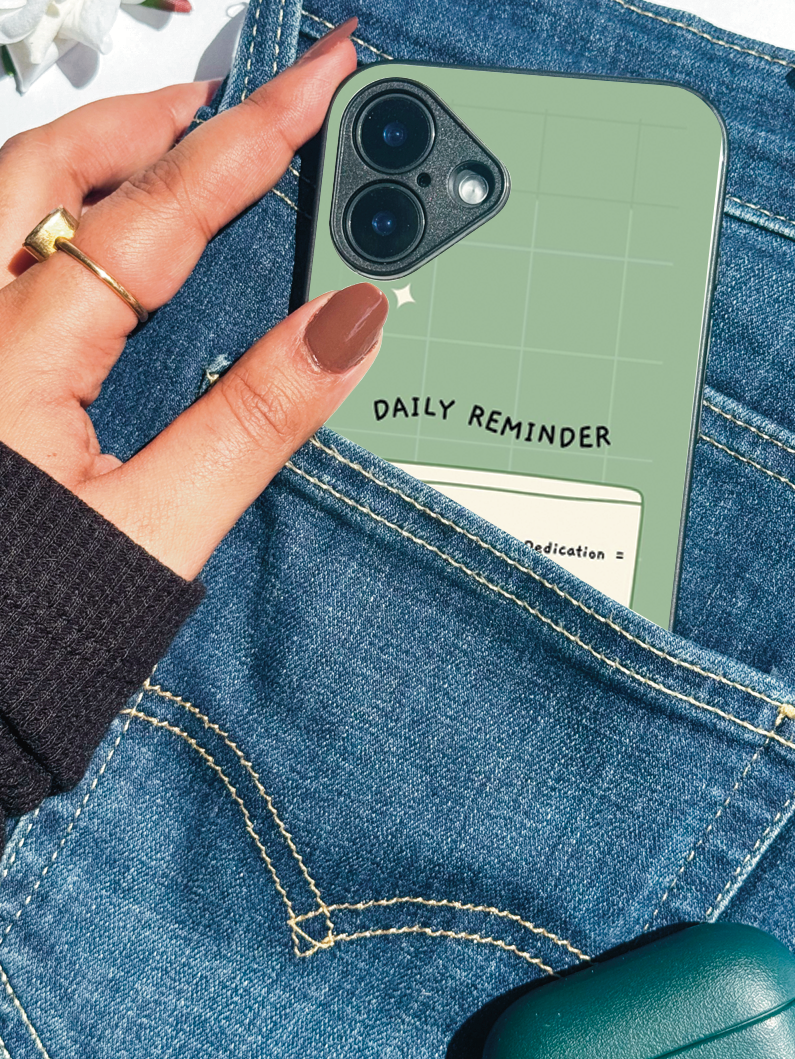 Daily Reminder-Sage Green Premium Glass Back Cover For iPhone 11,12,13,14,15,16,17 Models The Case & Co