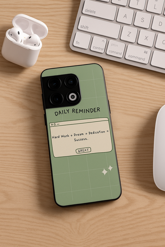 Daily Reminder-Sage Green Premium Glass Back Cover For One Plus 13, 12, 11, 10, Nord Series The Case & Co