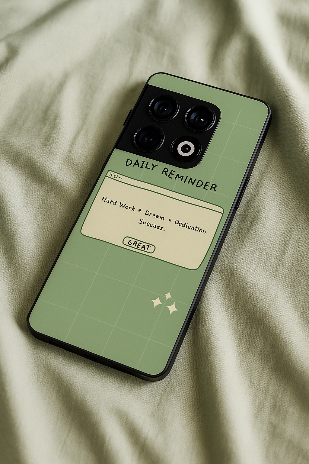 Daily Reminder-Sage Green Premium Glass Back Cover For One Plus 13, 12, 11, 10, Nord Series The Case & Co