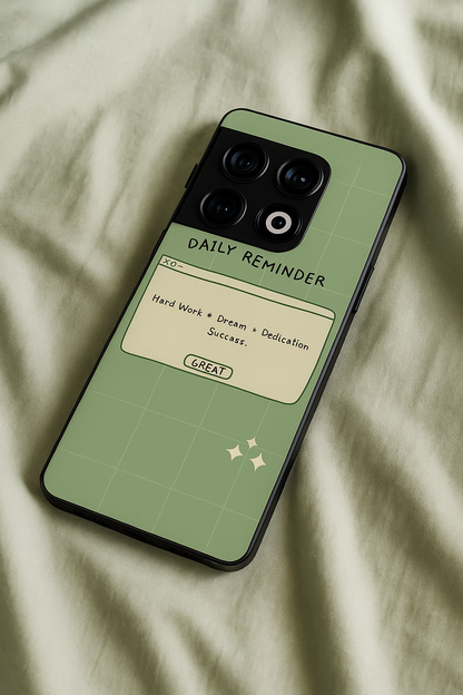 Daily Reminder-Sage Green Premium Glass Back Cover For One Plus 13, 12, 11, 10, Nord Series The Case & Co