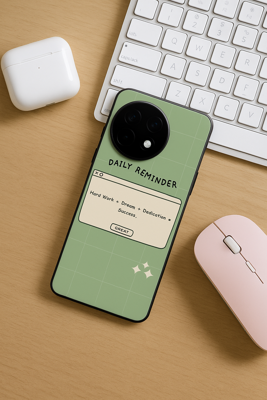 Daily Reminder-Sage Green Premium Glass Back Cover For One Plus 13, 12, 11, 10, Nord Series The Case & Co