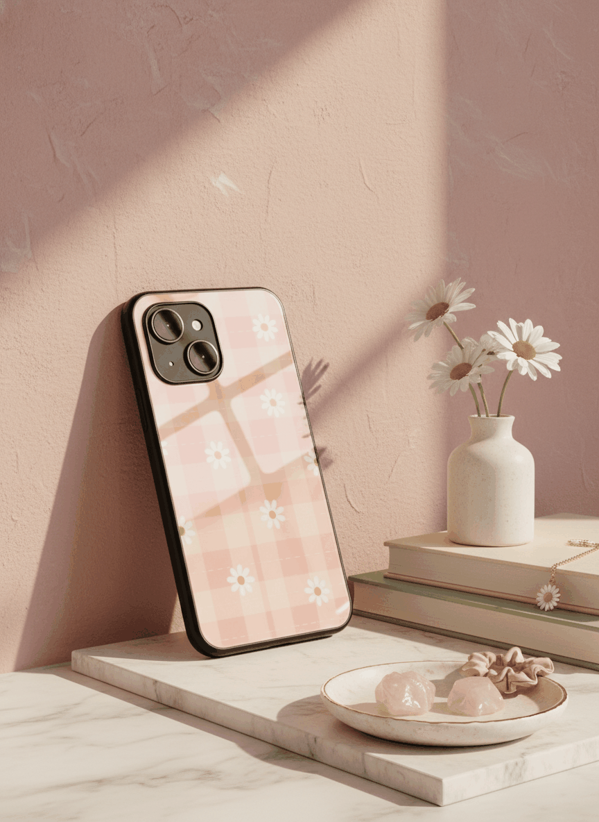 Daisy Bloom Premium Glass Back Cover For iPhone 11,12,13,14,15,16,17 Models The Case & Co