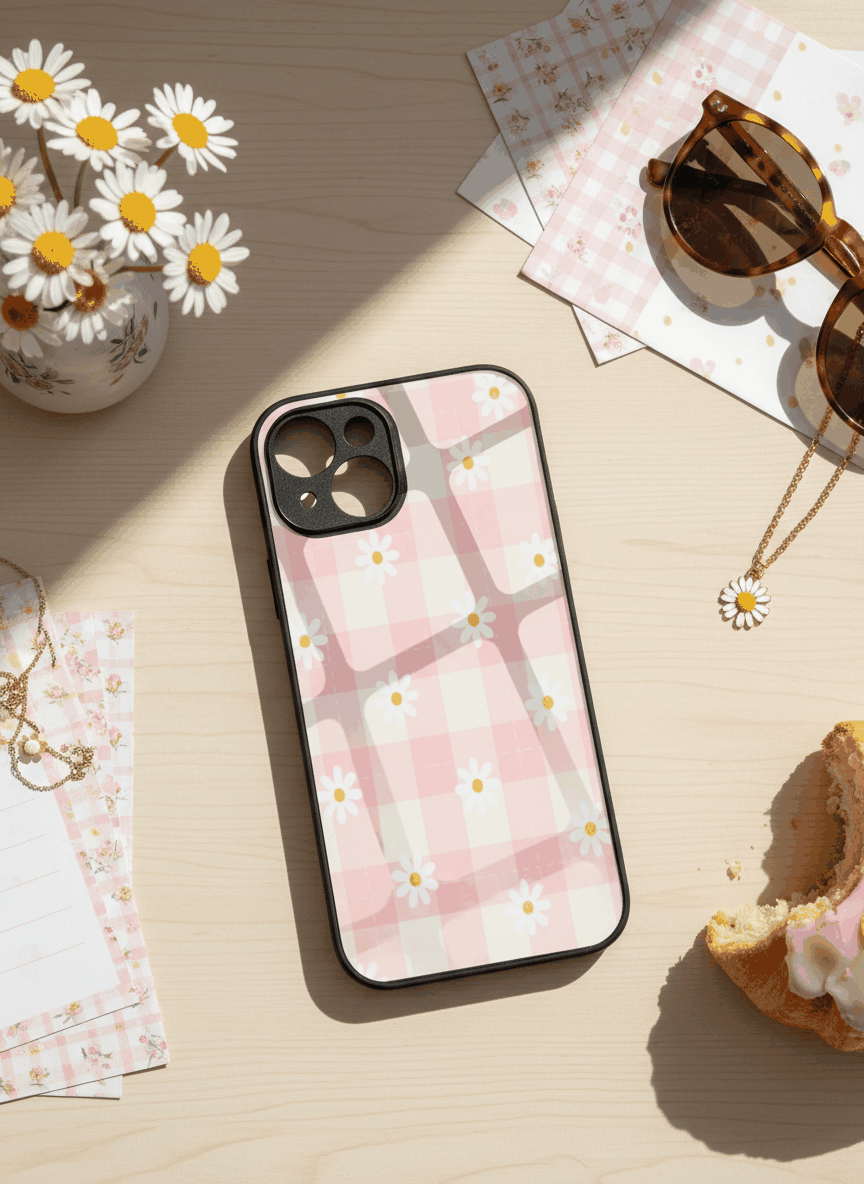 Daisy Bloom Premium Glass Back Cover For iPhone 11,12,13,14,15,16,17 Models The Case & Co
