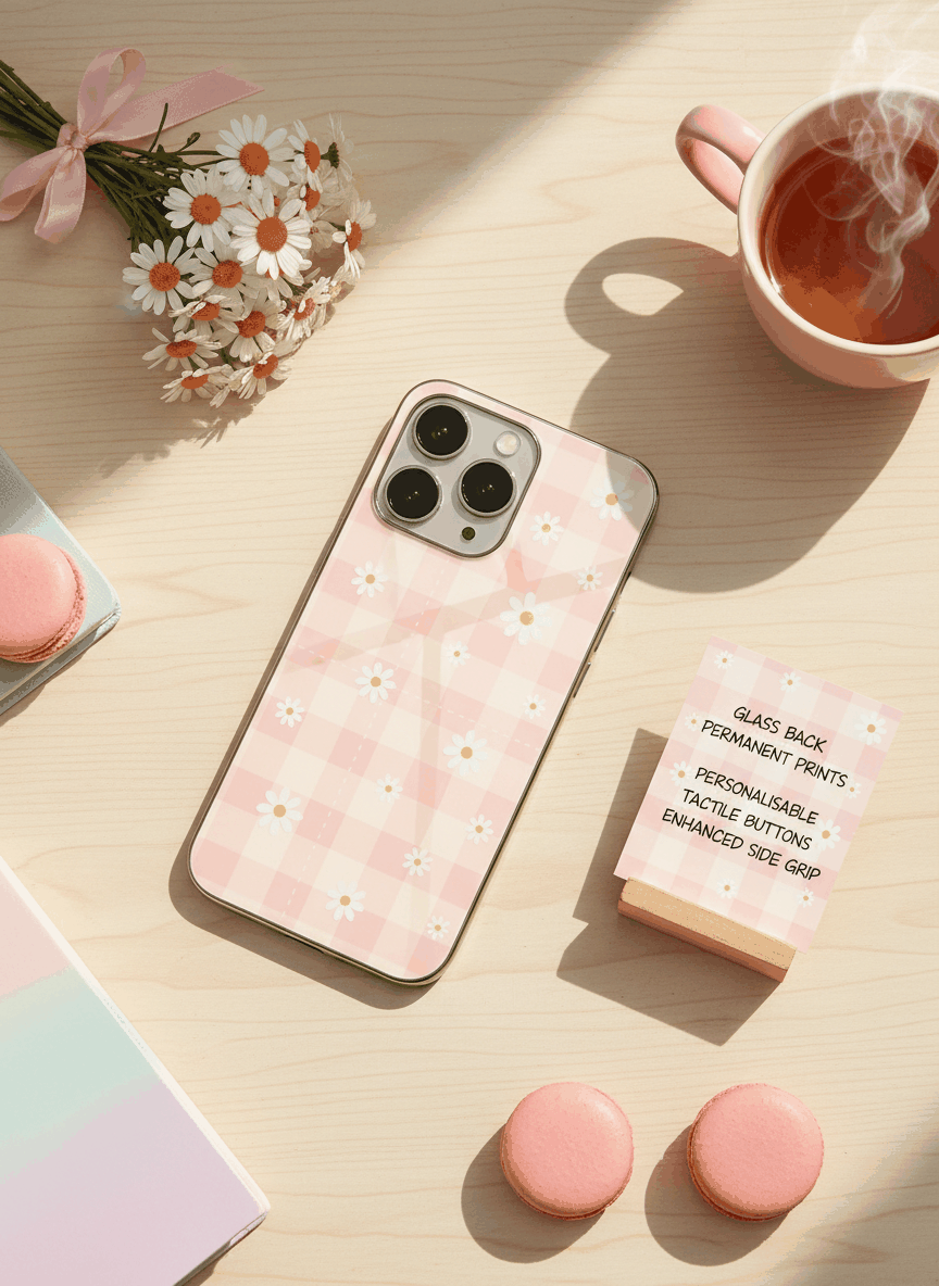 Daisy Bloom Premium Glass Back Cover For iPhone 11,12,13,14,15,16,17 Models The Case & Co