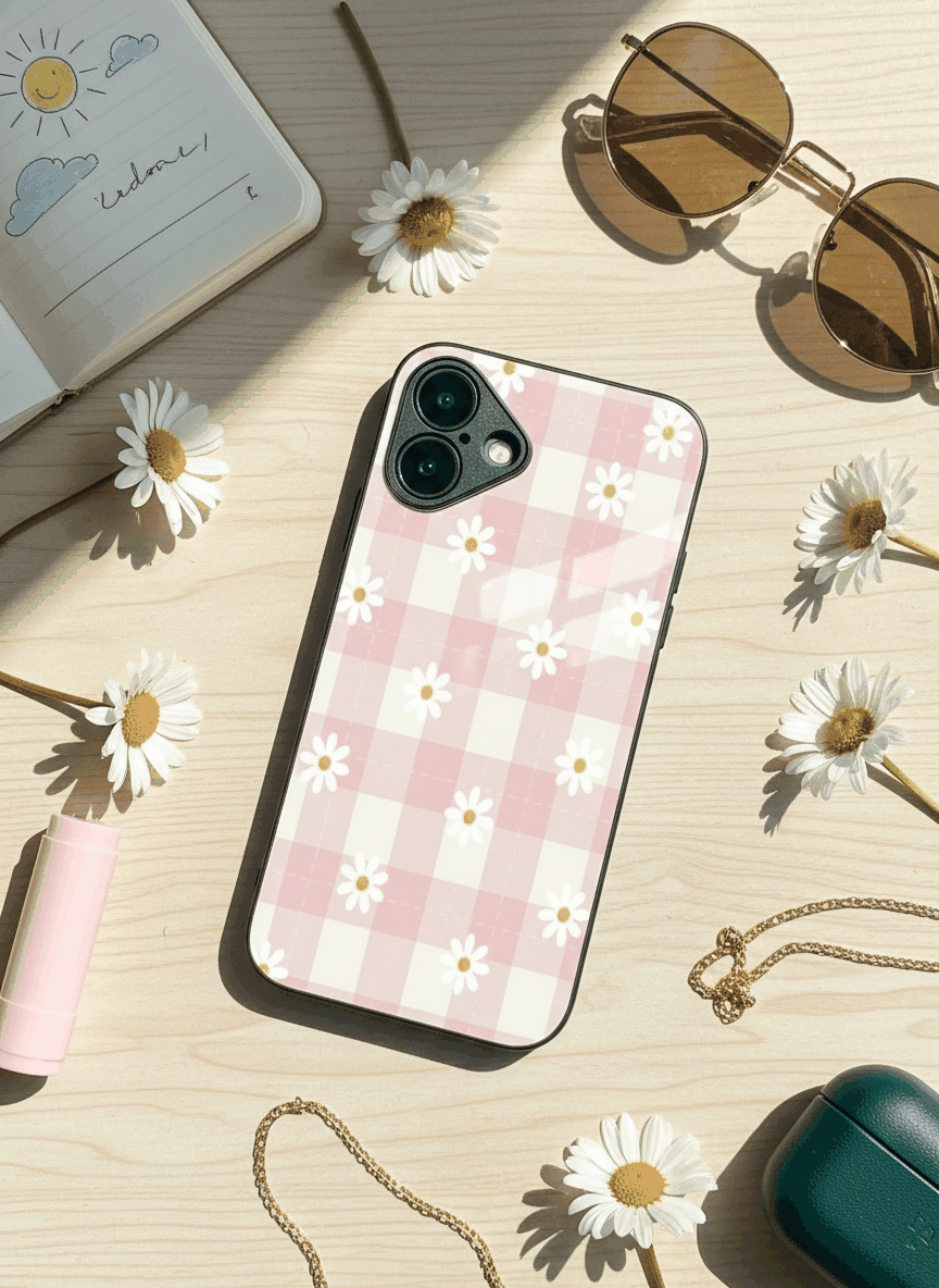Daisy Bloom Premium Glass Back Cover For iPhone 11,12,13,14,15,16,17 Models The Case & Co