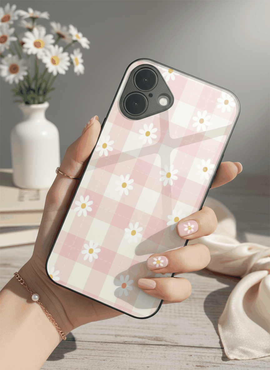 Daisy Bloom Premium Glass Back Cover For iPhone 11,12,13,14,15,16,17 Models The Case & Co