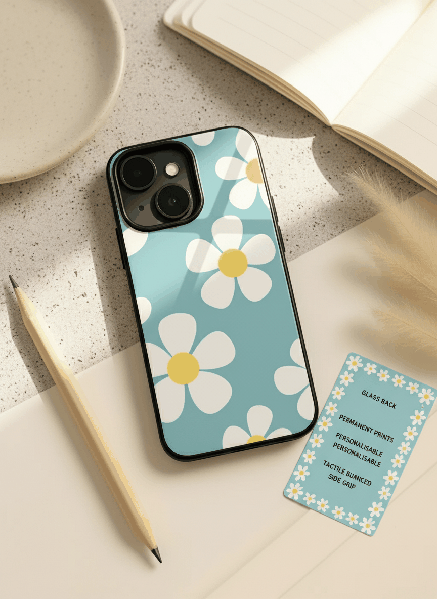 Daisy in Sea Premium Glass Back Cover For iPhone 11,12,13,14,15,16,17 Models The Case & Co