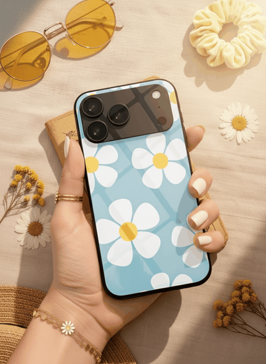 Daisy in Sea Premium Glass Back Cover For iPhone 11,12,13,14,15,16,17 Models The Case & Co