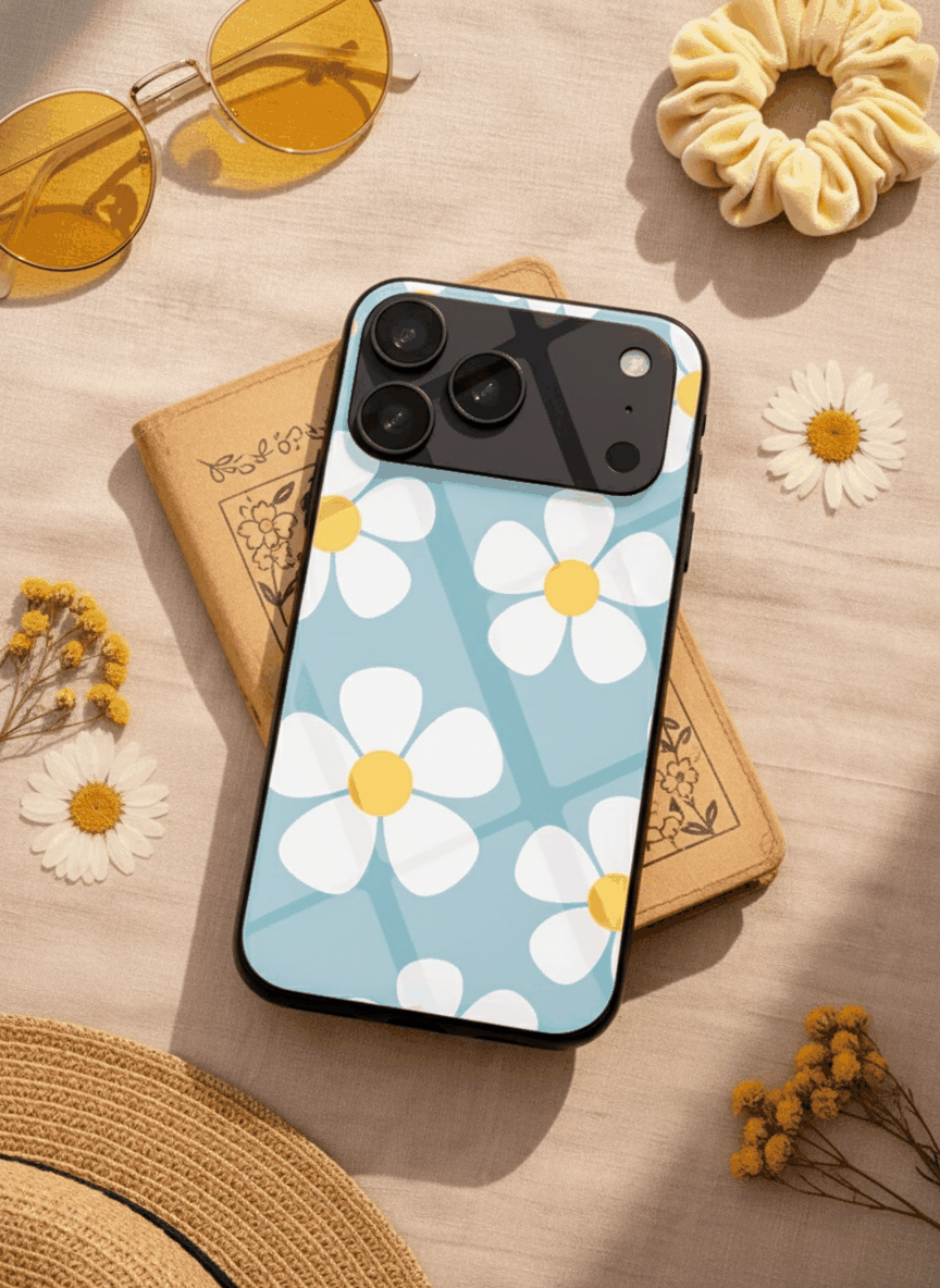 Daisy in Sea Premium Glass Back Cover For iPhone 11,12,13,14,15,16,17 Models The Case & Co