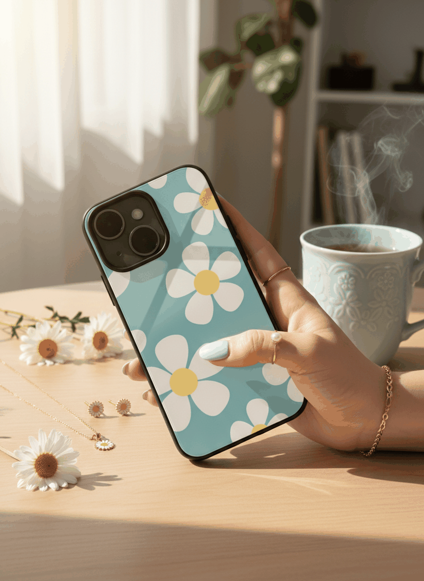 Daisy in Sea Premium Glass Back Cover For iPhone 11,12,13,14,15,16,17 Models The Case & Co