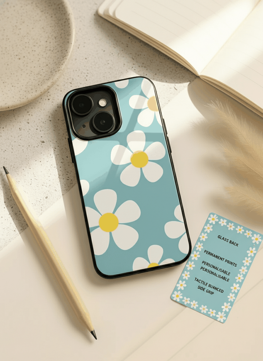 Daisy in Sea Premium Glass Back Cover For iPhone 11,12,13,14,15,16,17 Models The Case & Co