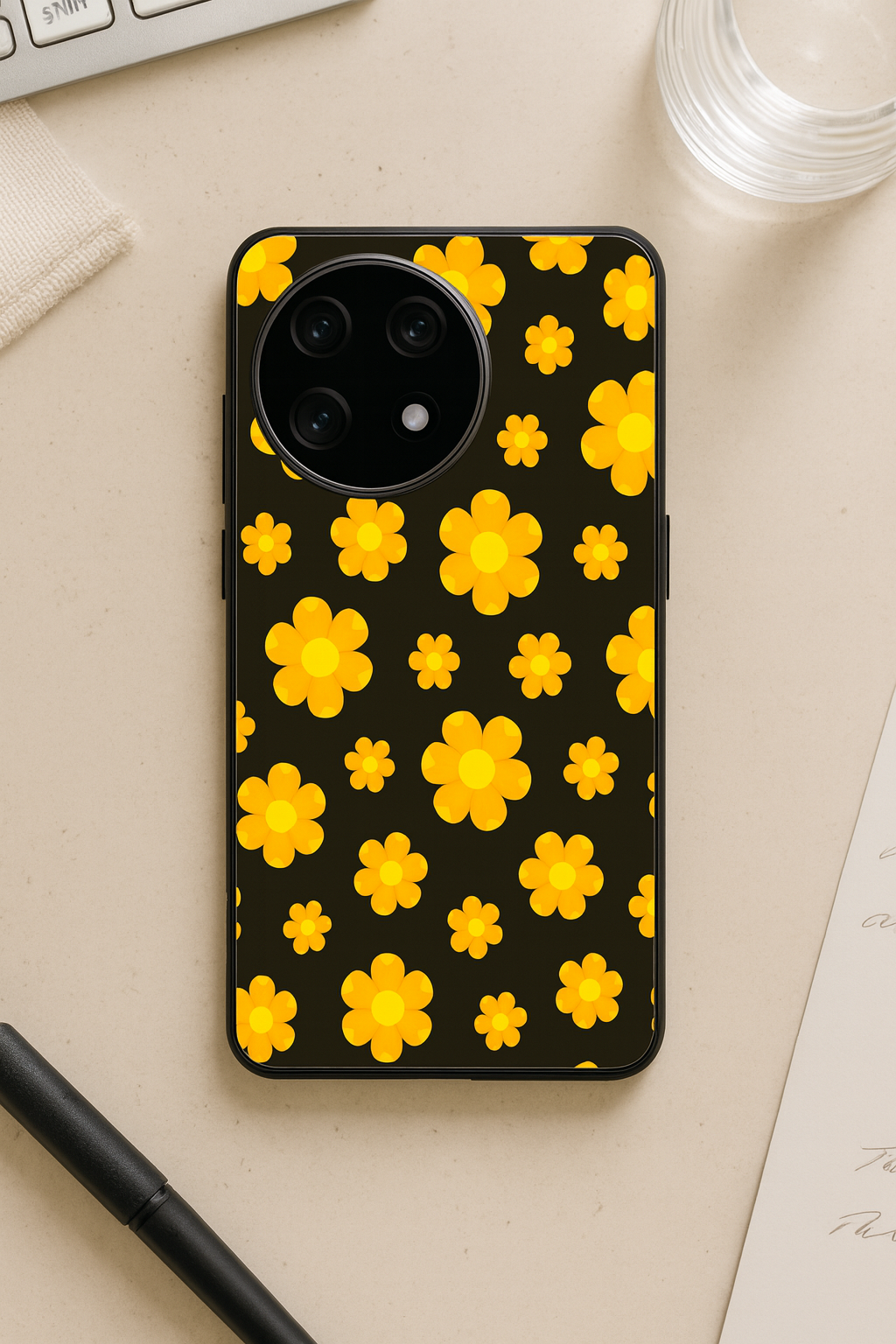Daisy yellow Premium Glass Back Cover For One Plus 13, 12, 11, 10, Nord Series The Case & Co