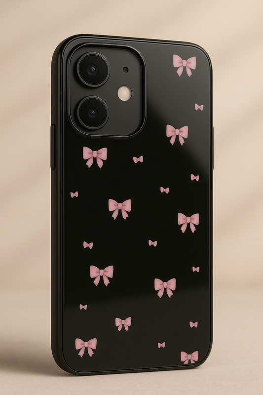 Dark Aesthetic Bows Premium Glass Back Cover For iPhone 11,12,13,14,15,16.17 Models The Case & Co