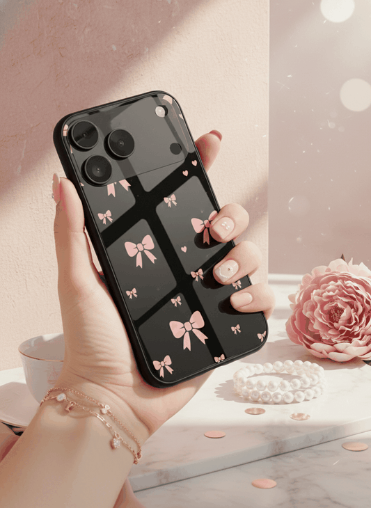 Dark Aesthetic Bows Premium Glass Back Cover For iPhone 11,12,13,14,15,16.17 Models The Case & Co