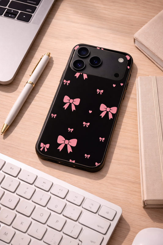 Dark Aesthetic Bows Premium Glass Back Cover For iPhone 11,12,13,14,15,16.17 Models The Case & Co