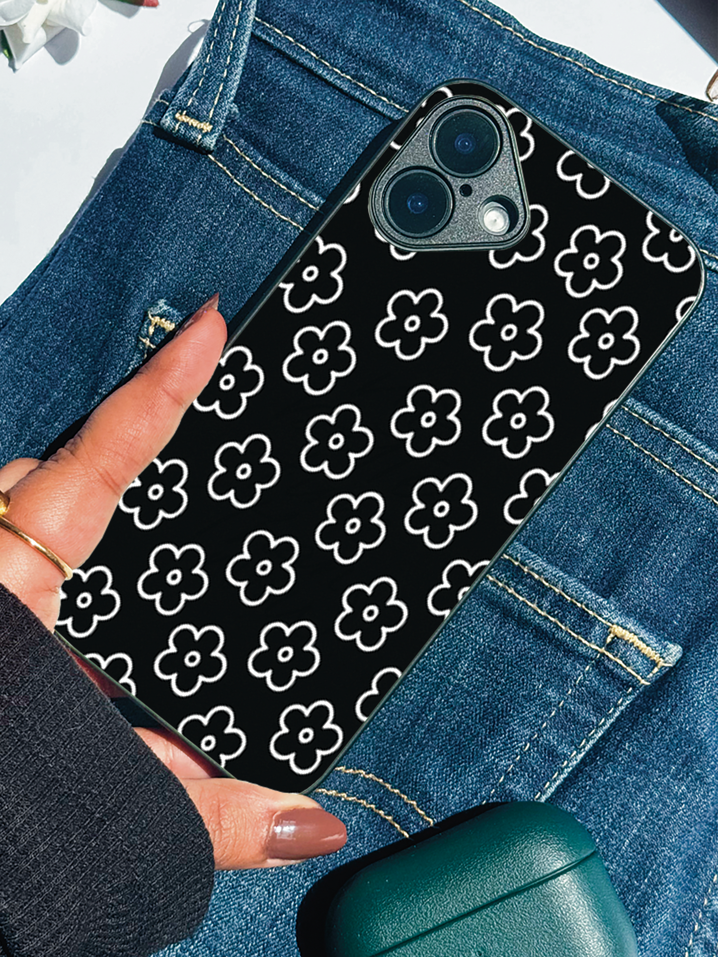 Doodle Flower Premium Glass Back Cover For iPhone 11,12,13,14,15,16,17 Models The Case & Co