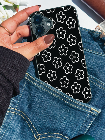 Doodle Flower Premium Glass Back Cover For iPhone 11,12,13,14,15,16,17 Models The Case & Co