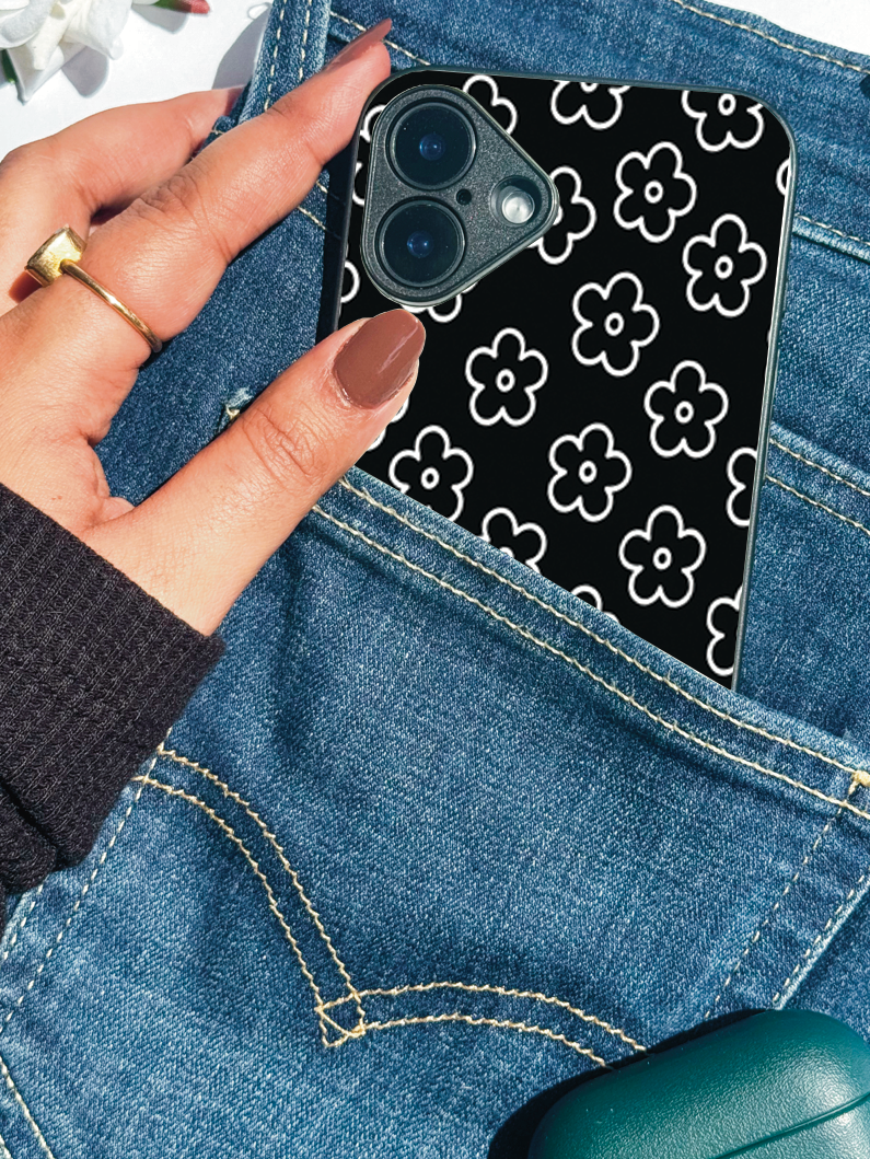 Doodle Flower Premium Glass Back Cover For iPhone 11,12,13,14,15,16,17 Models The Case & Co