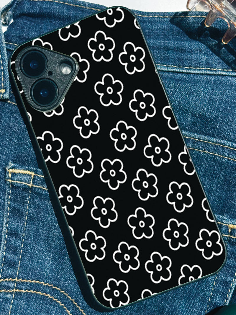Doodle Flower Premium Glass Back Cover For iPhone 11,12,13,14,15,16,17 Models The Case & Co