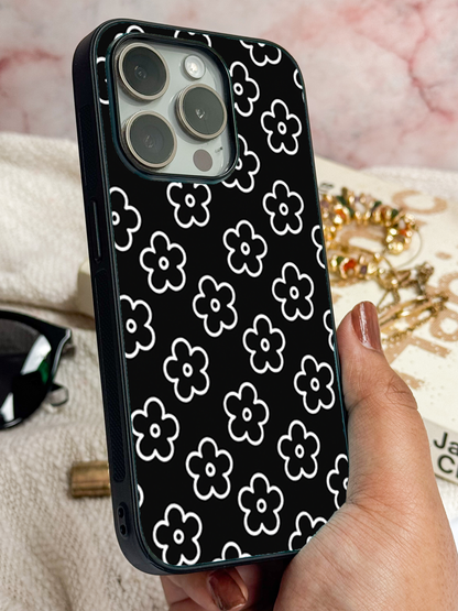 Doodle Flower Premium Glass Back Cover For iPhone 11,12,13,14,15,16,17 Models The Case & Co