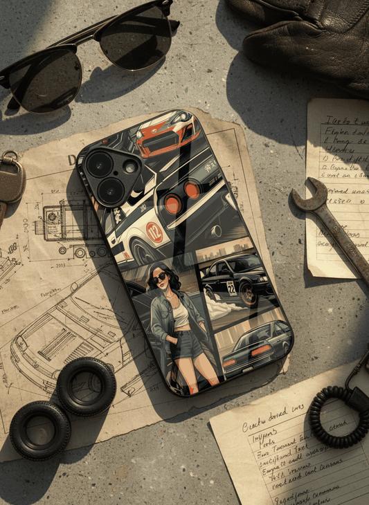 Drag Cars Glass Back Cover For iPhone 11-17 The Case & Co