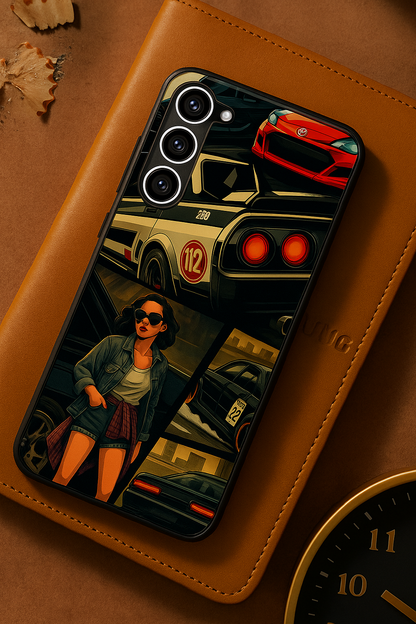 Drag Cars Premium Glass Back Cover For Galaxy S, A, M & F Series The Case & Co