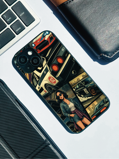 Drag Cars Premium Glass Back Cover For iPhone 11,12,13,14,15,16,17 Models The Case & Co