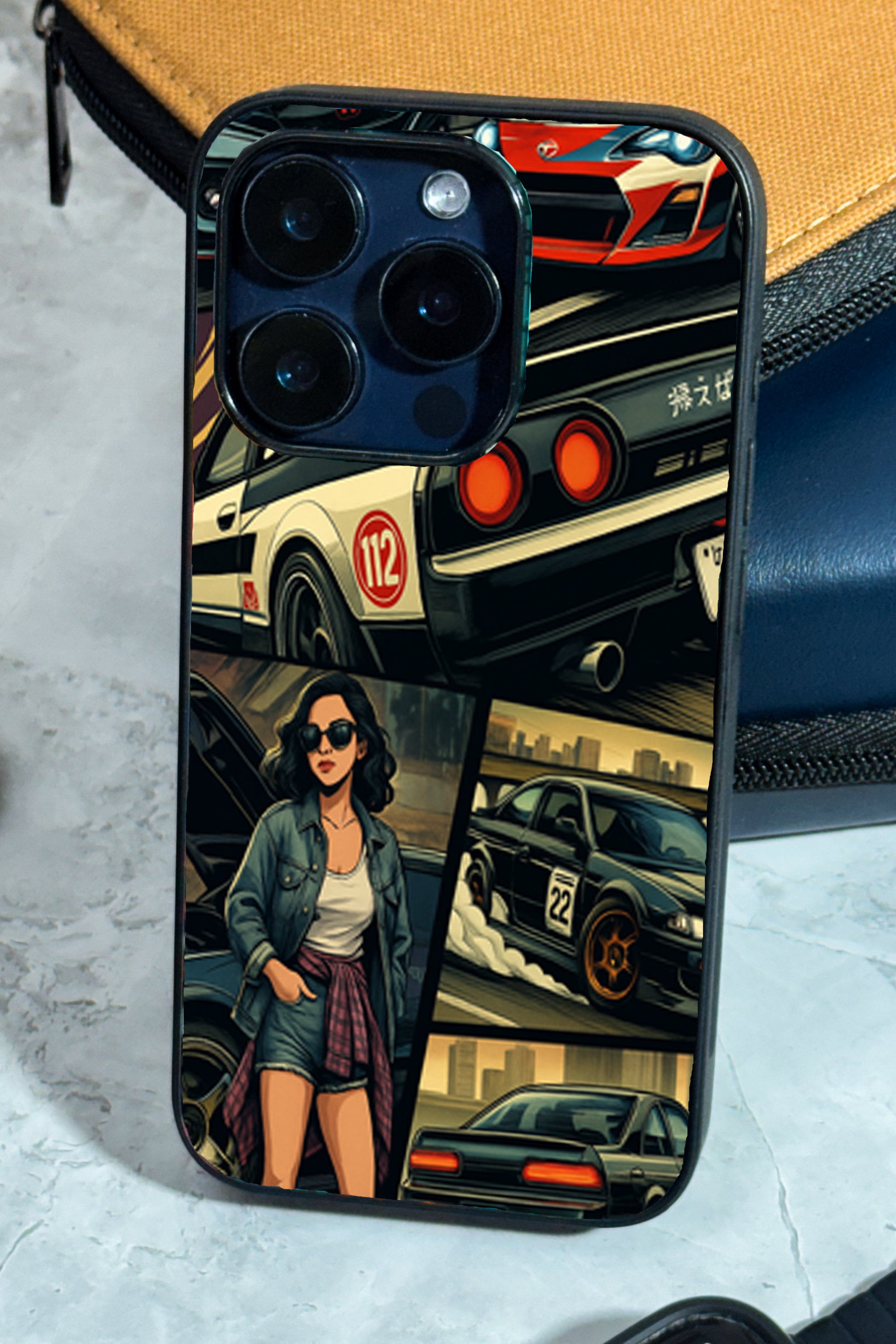 Drag Cars Premium Glass Back Cover For iPhone 11,12,13,14,15,16,17 Models The Case & Co