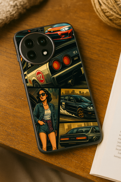 Drag Cars Premium Glass Back Cover For One Plus 13, 12, 11, 10, Nord Series The Case & Co