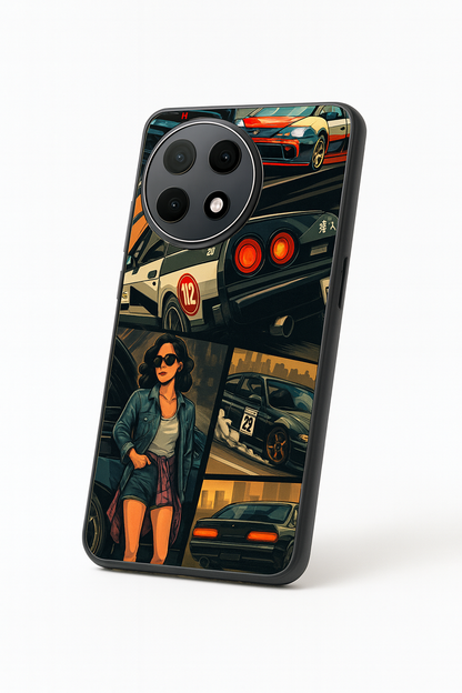 Drag Cars Premium Glass Back Cover For One Plus 13, 12, 11, 10, Nord Series The Case & Co