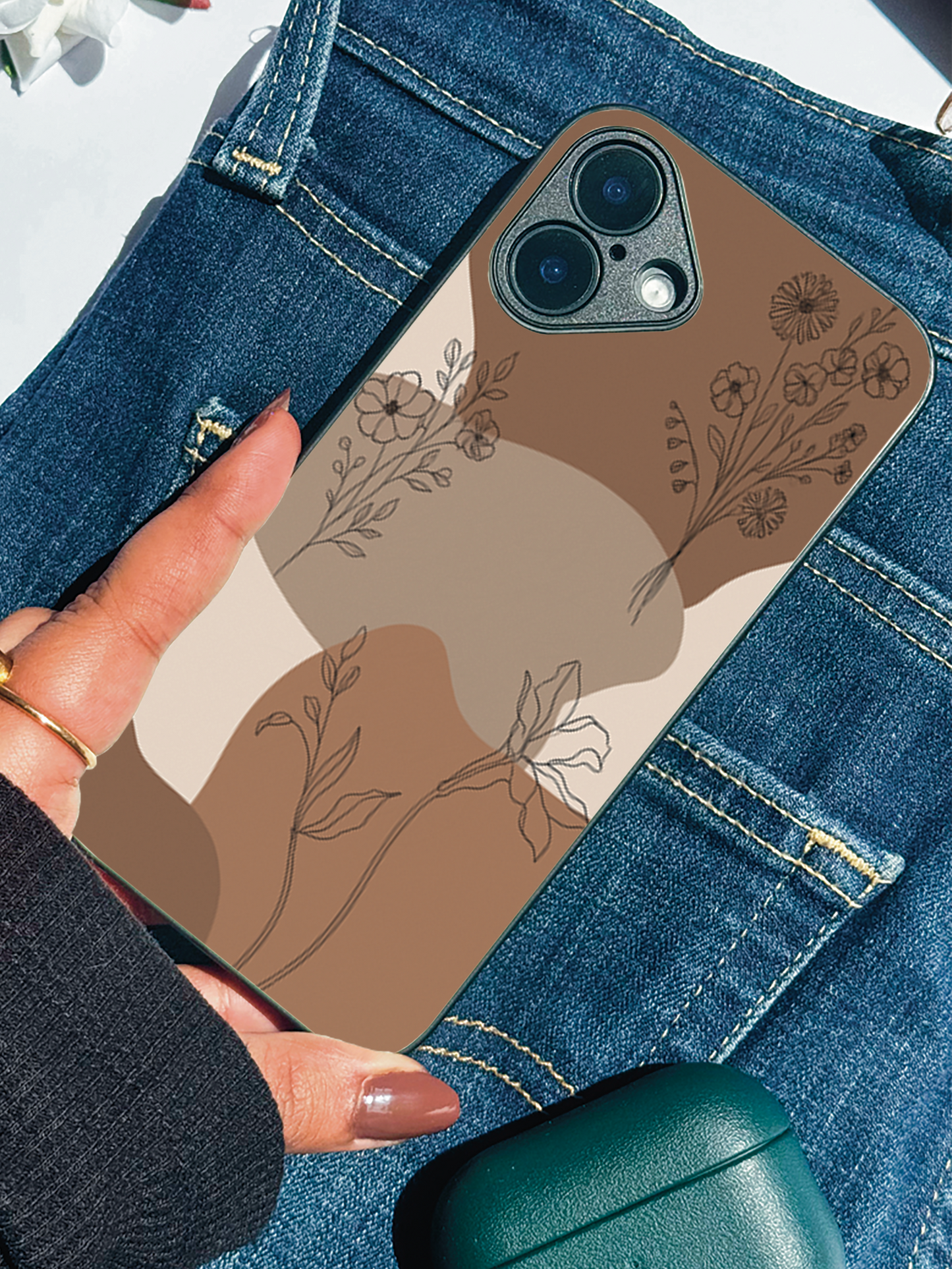 Earthy Petals Premium Glass Back Cover For iPhone 11,12,13,14,15,16,17 Models The Case & Co