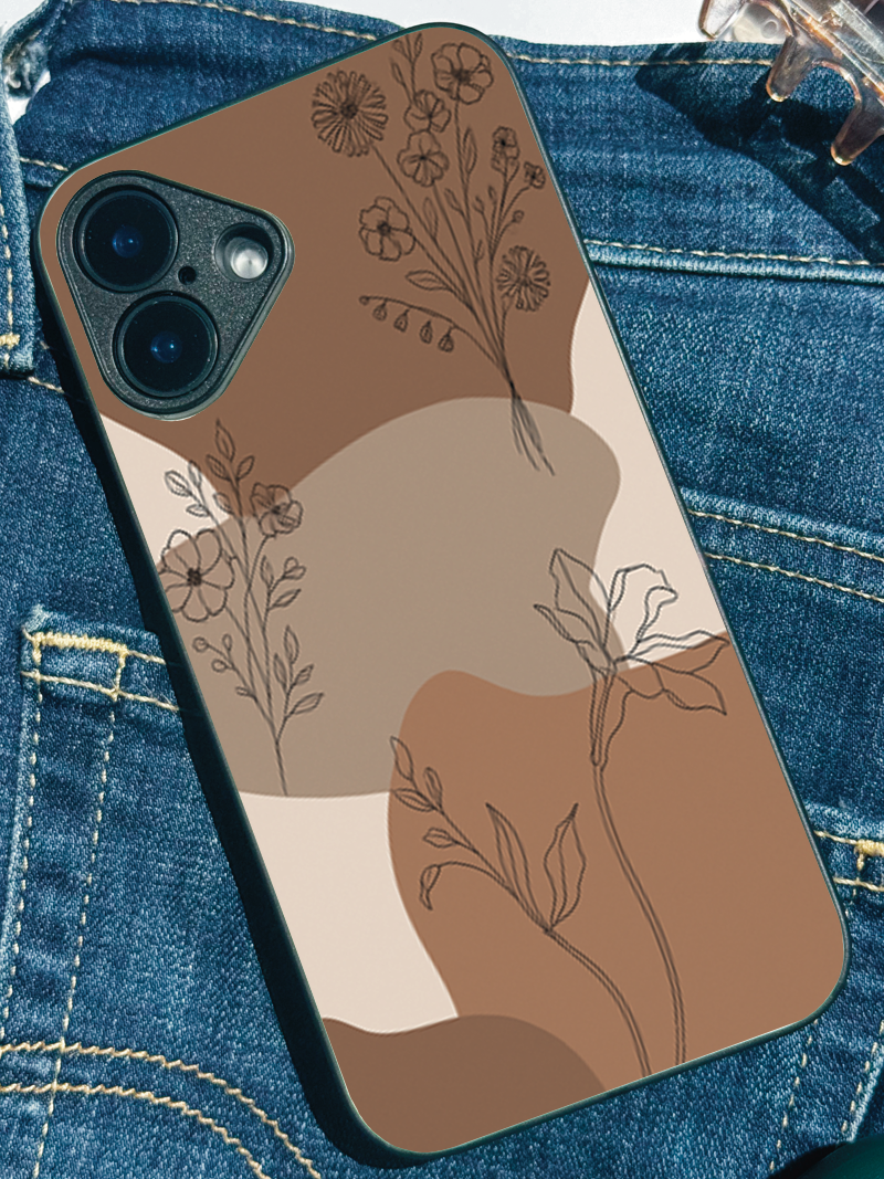Earthy Petals Premium Glass Back Cover For iPhone 11,12,13,14,15,16,17 Models The Case & Co