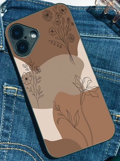 Earthy Petals Premium Glass Back Cover For iPhone 11,12,13,14,15,16,17 Models The Case & Co