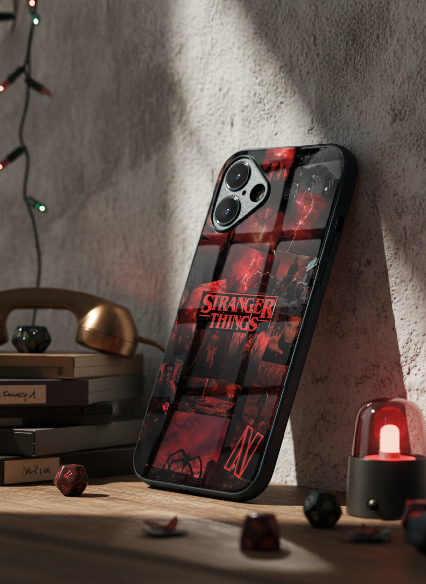 STRANGER THINGS- Red Realm Edit Premium Glass Back Cover For iPhone 11-17 Models
