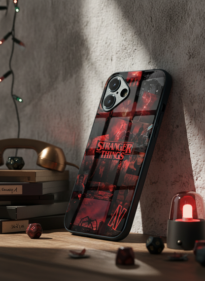STRANGER THINGS- Red Realm Edit Premium Glass Back Cover For iPhone 11-17 Models