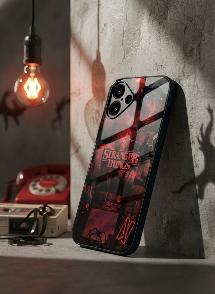STRANGER THINGS- Red Realm Edit Premium Glass Back Cover For iPhone 11-17 Models