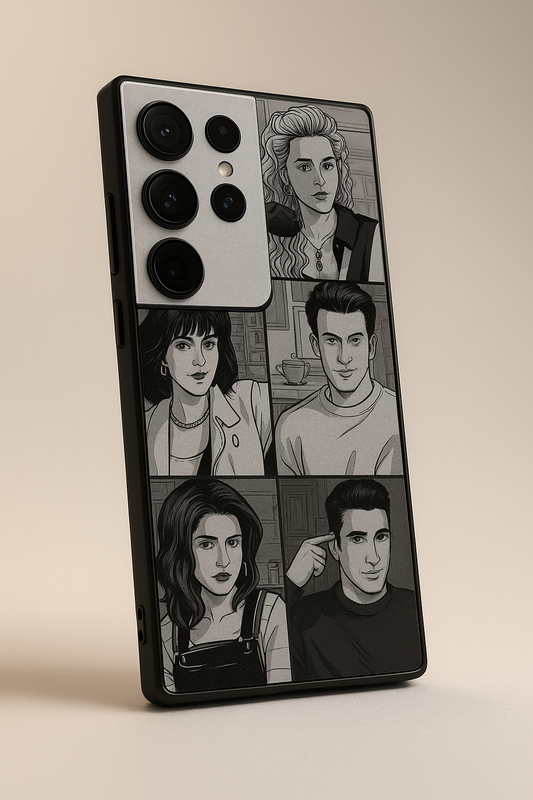 FRIENDS Black & Frame Premium Glass Back Cover For Galaxy S, A, M & F Series The Case & Co