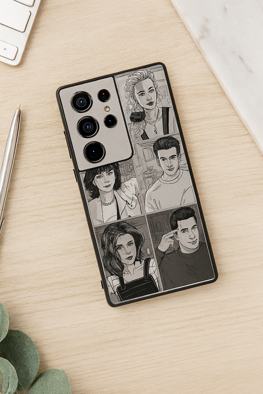 FRIENDS Black & Frame Premium Glass Back Cover For Galaxy S, A, M & F Series The Case & Co