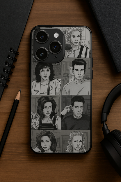 FRIENDS Black & Frame Premium Glass Back Cover For iPhone 11,12,13,14,15,16,17 Models The Case & Co