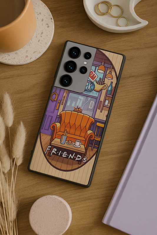 FRIENDS Coffee & Couch Premium Glass Back Cover For Galaxy S, A, M & F Series The Case & Co