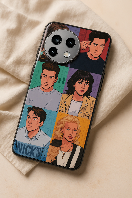 FRIENDS Retro Reels Premium Glass Back Cover For One Plus 13, 12, 11, 10, Nord Series The Case & Co